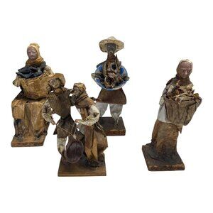 Handmade Mexican Folk Art Paper Mache Old Village People Figurine Lot Vintage